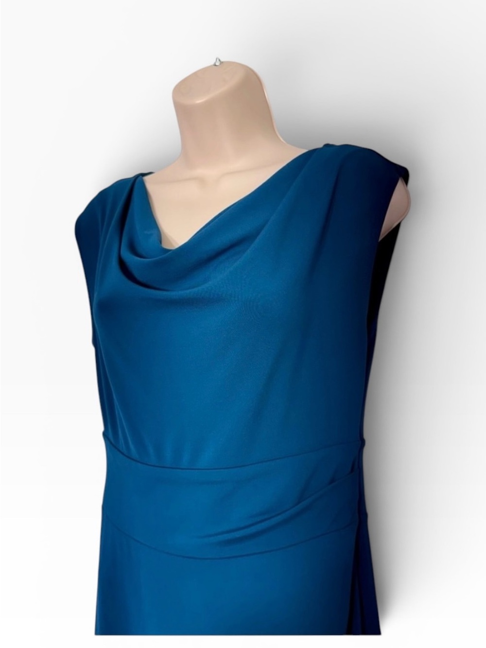 Ann Taylor Teal Cowl Neck Sleeveless Career Sheath Knee Length Dress Size 4 - Picture 4 of 6